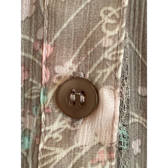 Torrid Blouse Gray Pink Teal Floral Button Front Tie Sheer Top Women 3 - Picture 7 of 8